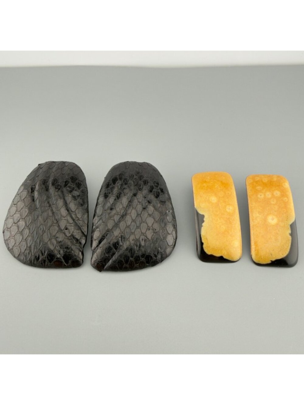 Statement Earrings Snakeskin Artisan Large Pierced Enamel Black Leather